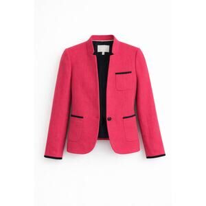 Banana Republic Raspberry Blazer Womens Size 6 Cotton Tweed Navy Piping.